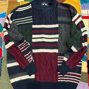 Woods and Gray Cable Knit Striped Multi Color Sweater Large